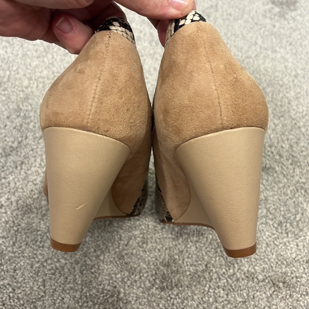Beige Snake-Print Wedge Pumps - Picture 10 of 11